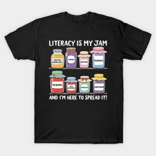 Retro Literacy Is My Jam Funny Reading Teacher T-Shirt